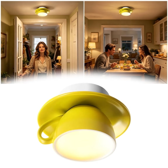 Flush MountCoffee Cup Shaped LED Ceiling Light, Modern Decorative Ceramic Pendant Lamp for Hallway, Bedroom & Kitchen,5.7 Inch (Warm White,Yellow)