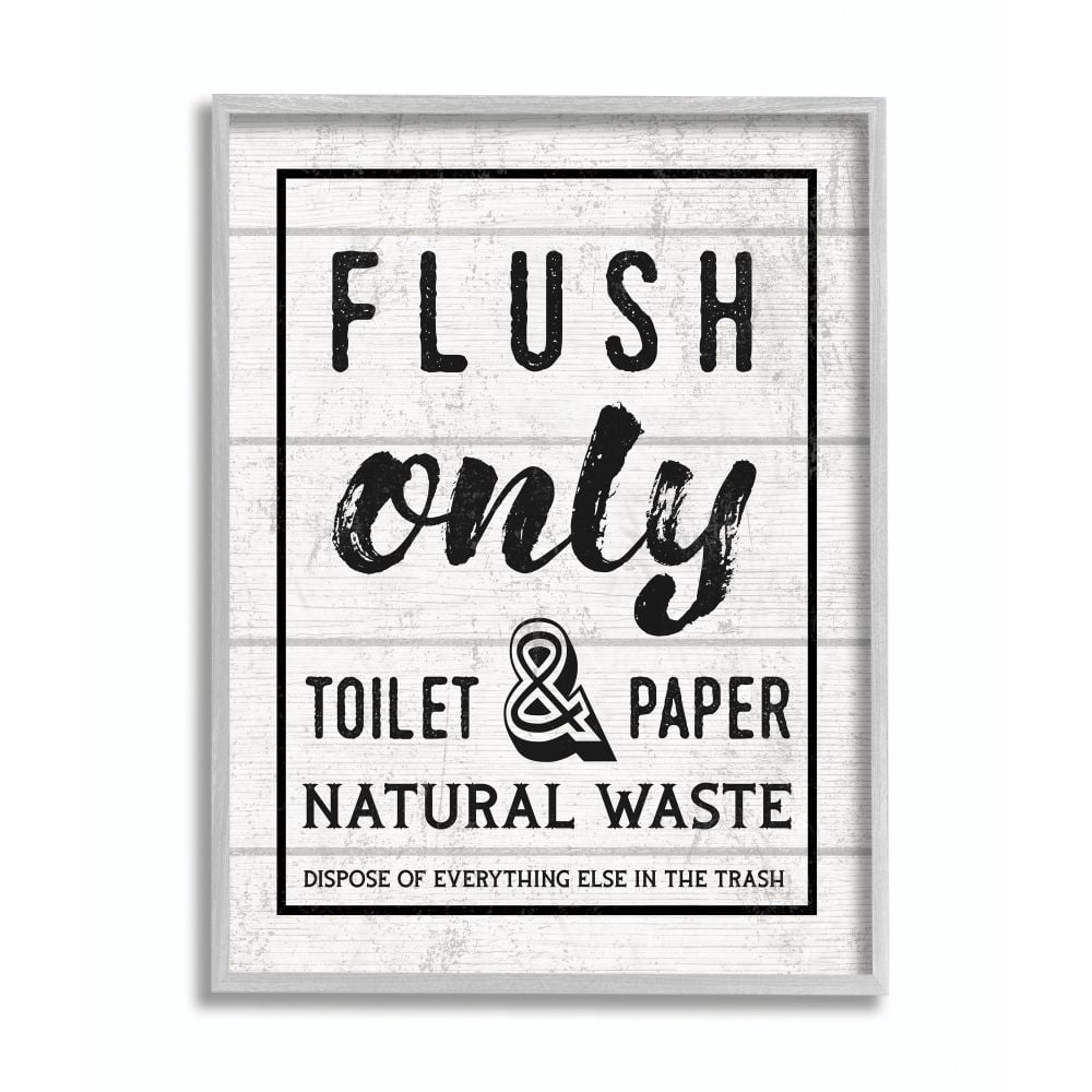 Flush Only Bathroom Sign Family Home Word Design Gray Farmhouse Rustic Oversized Framed Giclee Texturized Art by Daphne Polselli