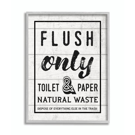 Flush Only Bathroom Sign Family Home Word Design Gray Farmhouse Rustic Oversized Framed Giclee Texturized Art by Daphne Polselli