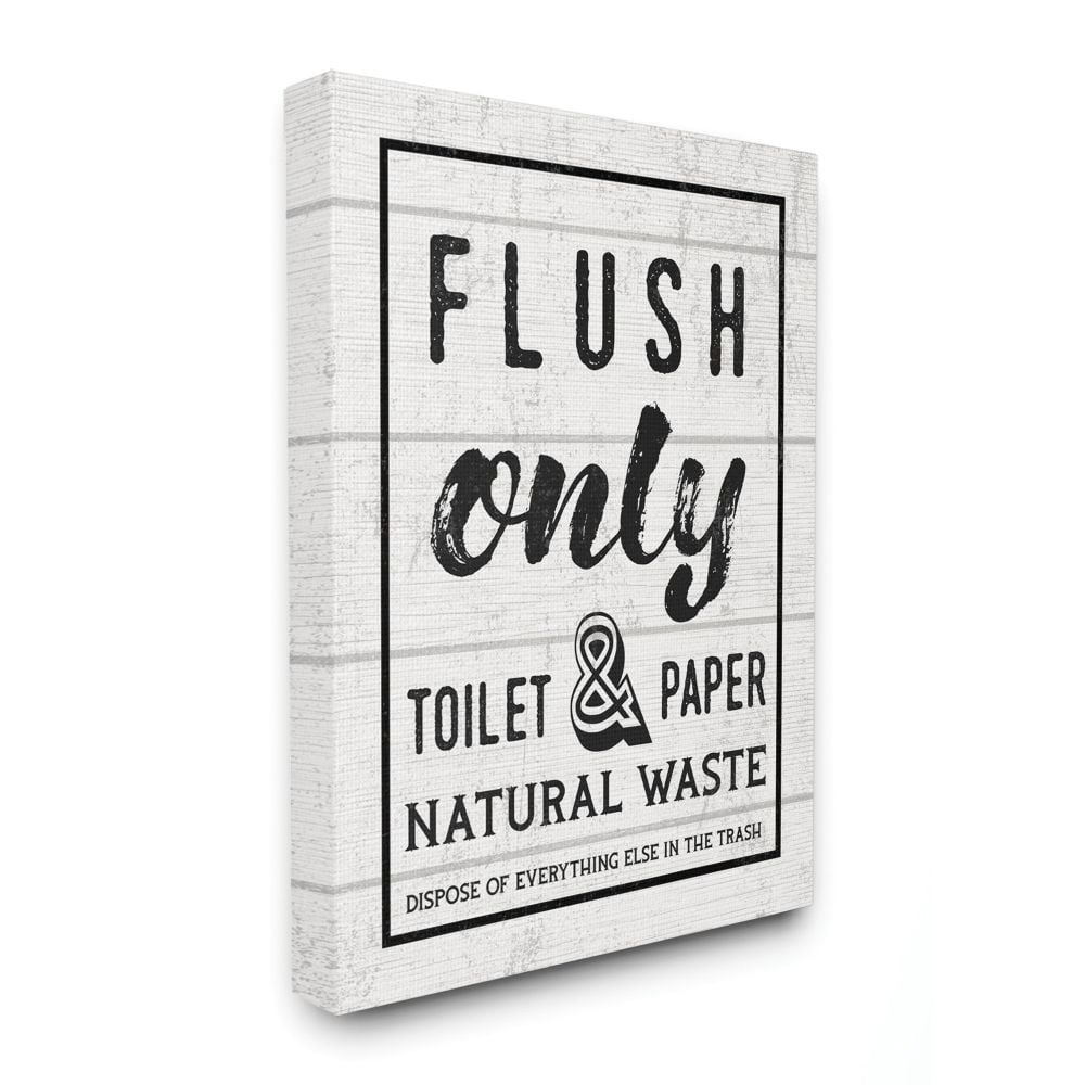 Flush Only Bathroom Sign Family Home Word Design Oversized Stretched Canvas Wall Art by Daphne Polselli