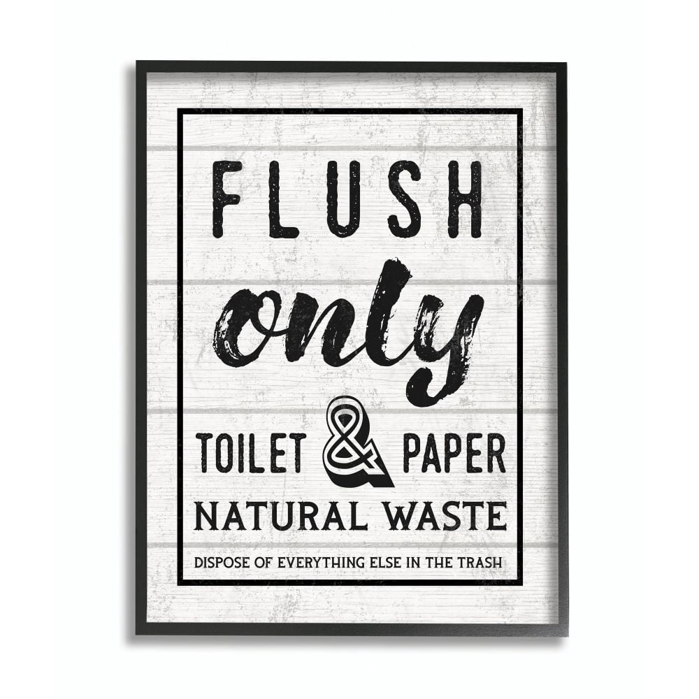 Flush Only Bathroom Sign Family Home Word Design XXL Framed Giclee Texturized Art by Daphne Polselli