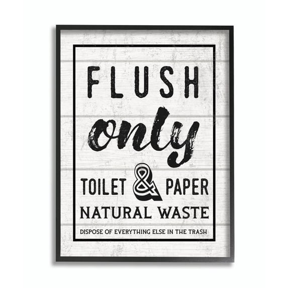 Flush Only Bathroom Sign Family Home Word Design XXL Framed Giclee Texturized Art by Daphne Polselli
