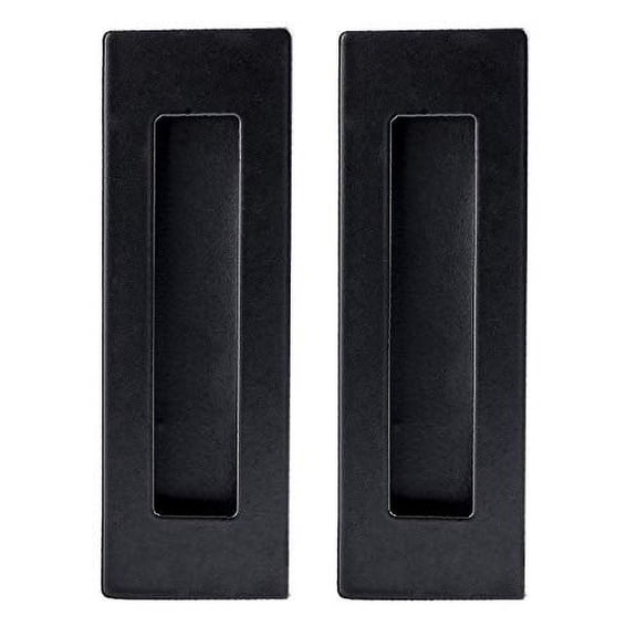 Flush Pull Handle 2 Pack, Black Stainless Steel, Concealed Screws - Barn Door Handles for Sliding Closet, Cabinet or Pocket Doors