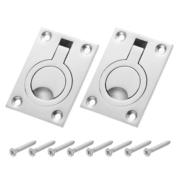 Flush Ring Pull Handle, 2 Pack - 316 Stainless Steel Square Hidden Door Latch for Marine Yacht Hatch Furniture