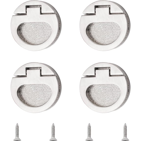 Flush Ring Pull Handles, 4PCS Pocket Doors Drawer Handle Zinc Alloy Knobs Concealed Plane Drawer Door Pull for Cabinets, Closets, Drawers (Brushed Silver) Brushed Silver