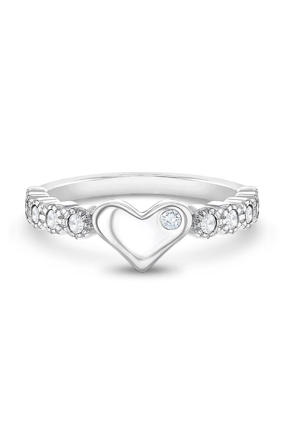 Flush Set Diamond Heart Shape Ring, Solitaire With Accents Diamond Engagement Ring, 925 Sterling Silver, 2.1 Ct Simulated Diamond, Bestfriend Gift Ring