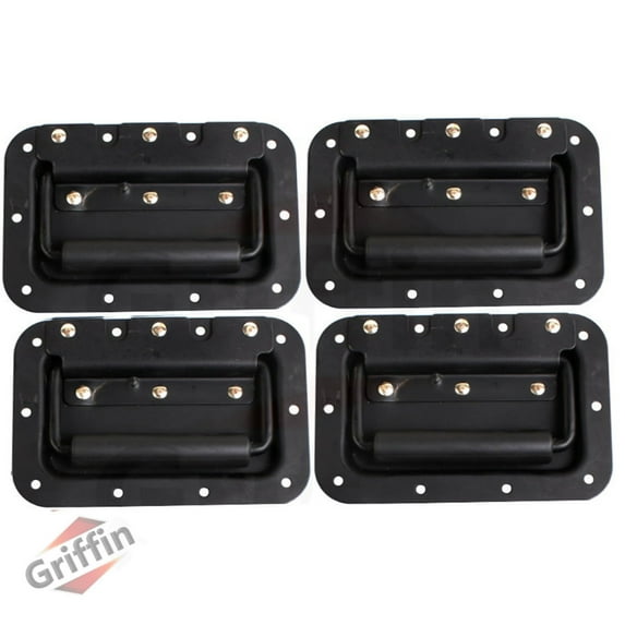 Flush Speaker Cabinet Handles for DJ PA Rack Road Case (Set of 4) by Griffin Spring Loaded Recessed Metal Flip Pull with Rubber Padding for Trunk Chest Flight Carry Case Pro-Audio Stage Gear Parts