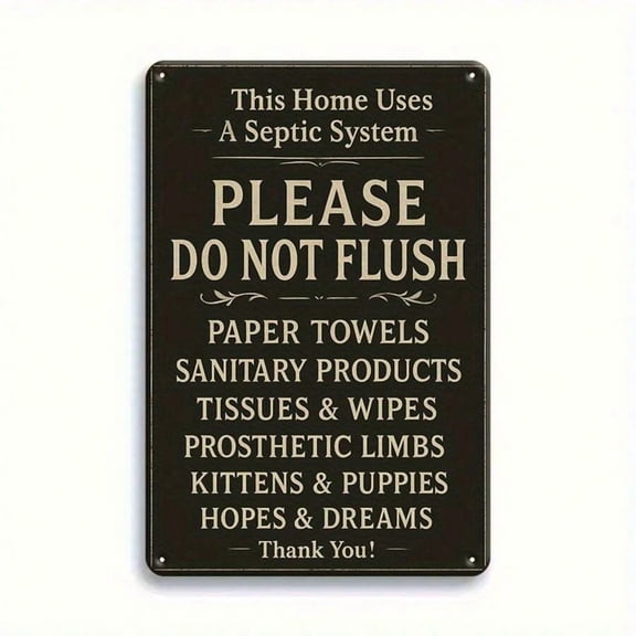 Do Not Flush Tin Sign, Warning For Septic System, Humorous Quote, Vintage Style, Ideal For Bathroom, Restroom, Or Utility Room, Fun And Practical Wall Art, 8x12 Inches / 20x30 Cm