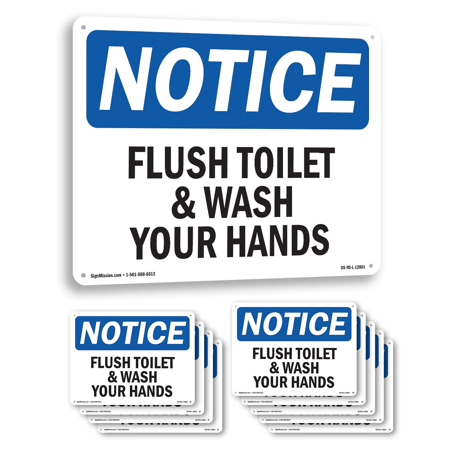 Flush Toilet And Wash Your Hands OSHA Notice Aluminum Sign 10 Inch x 7 ...