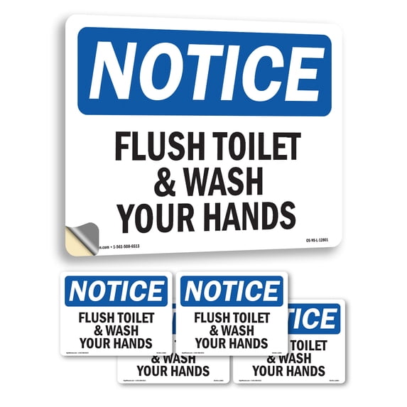 Flush Toilet And Wash Your Hands OSHA Notice Vinyl Decal Label 10 Inch ...