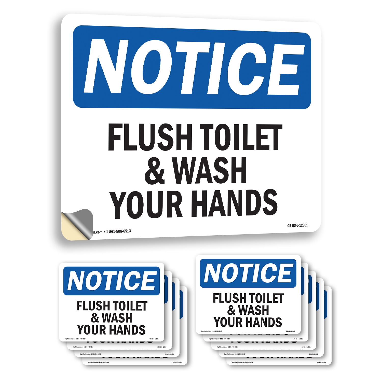 Flush Toilet And Wash Your Hands OSHA Notice Vinyl Decal Label 18 Inch ...