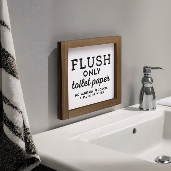 Flush Only Toilet Paper Bathroom Sign, Farmhouse Wooden Bathroom Decor, Rustic Restroom Rules Sign for Guest Bathroom, Wall or Shelf Decoration for Home