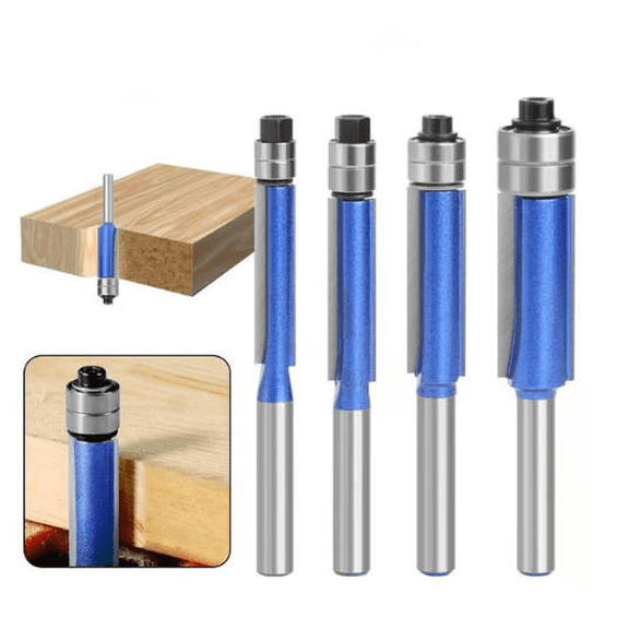 Flush Trim Router Bit, Professional Straight Flush Trim Router Bits 1/4 Inch Shank, Top Bearing Flush Trim Router Bit Set, Cutting Height Respectively 1/4",5/16",3/8",1/2", 4 Pcs, Multisize