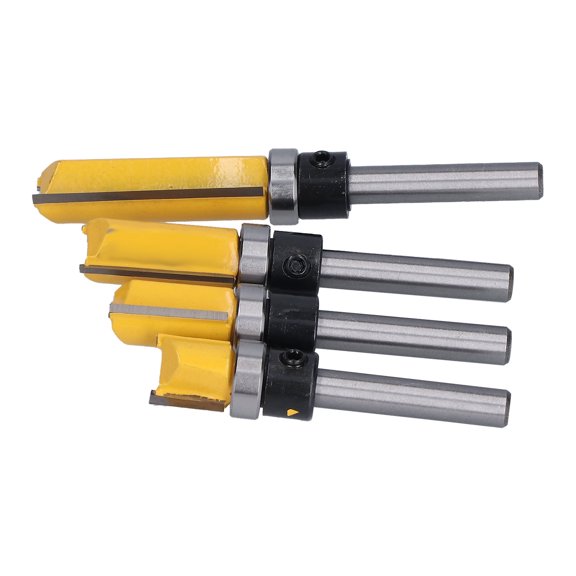 Flush Trim Router Bit Set, 4Pcs 1/2in Diameter Pattern Straight Bearing Milling Cutter, 1/4in Shank for Woodworking