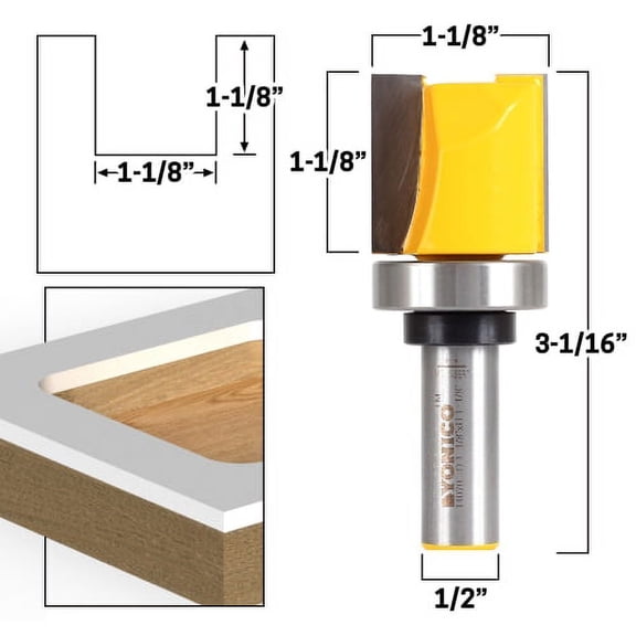 Flush Trim Template Router Bit 1-1/8" Diameter - 1/2" Shank - Yonico 14070