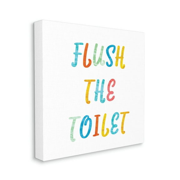 Flush the Toilet Bathroom Rules Kids Typography Typography Gallery-Wrapped Canvas Print Wall Art, 17x17