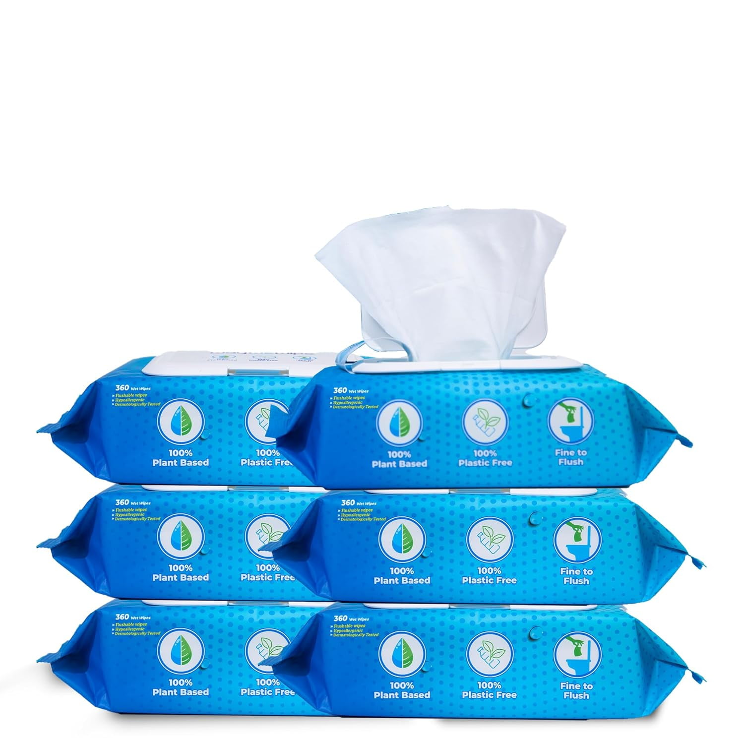 Flushable Wet Wipes, 6 Pack - 60 Wipes Per (360 Count), XL Adult Cleansing Cloth for Men & Women, Hypoallergenic 100% Plant Based Disposable, Septic Sewer Safe, Fragrance Free