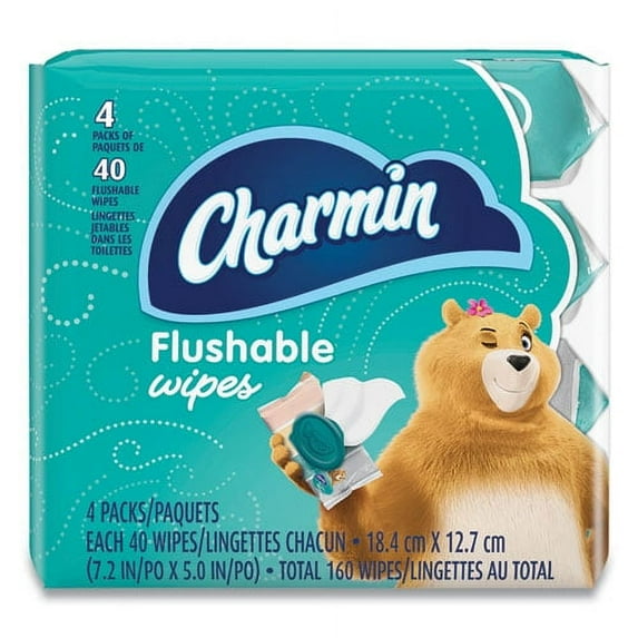 Flushable Wipes, 1-Ply, 5 x 7.2, Unscented, White, 40 Wipes/Tub, 4 Tubs/Pack | Bundle of 2 Packs