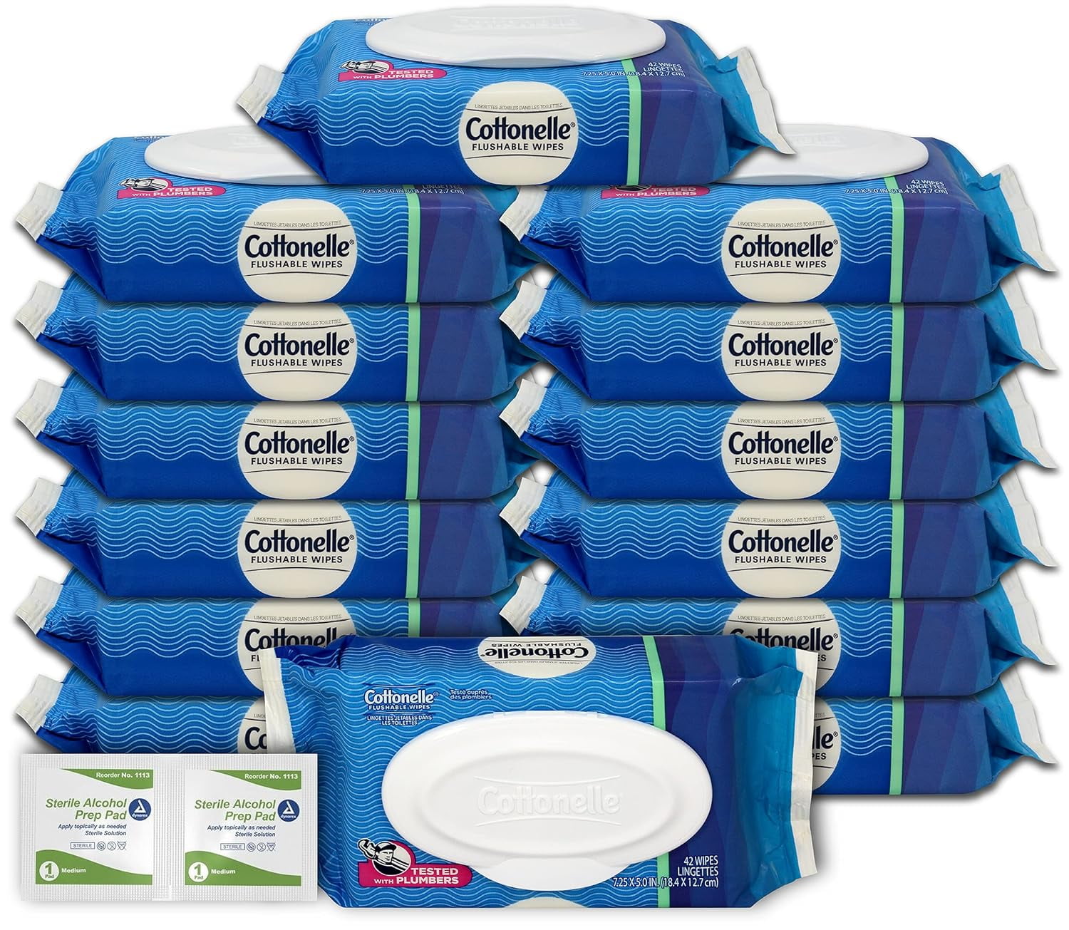Flushable Wipes 14 Packs of 42588 Wipes Flushable Wet Wipes Plus 100 Prep Cleaning Wipes, Bulk