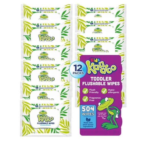 Flushable Wipes for Baby and Kids by , Sensitive and Unscented Formula, Hypoallergenic Potty Training Wet Cleansing Cloths, 42 Count, Pack of 12