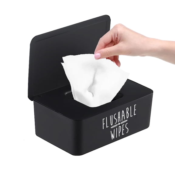 Black Flushable Wipes Dispenser for Bathroom Non-Slip Refillable Wipes Container with Sealing Lid Baby Wipe Holder for Fresh Wipes, 7.28x4.80x2.75 inches