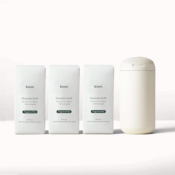 Flushable Wipes Starter Kit with Refillable Dispenser | Biodegradable, Unscented Bathroom Wipes | Eco-Friendly Perfect for Home & Travel | Includes Refillable Dispenser | Wet Wipes for Adults