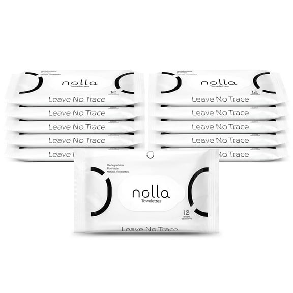 Flushable Wipes Travel Packs, 100% Plant-Based, Plastic-Free and Biodegradable - Unscented + Soothing Aloe and Vitamin E 120 Count (10 Packs of 12)