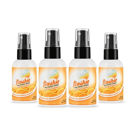 Flushie Pre-Toilet Spray No Smell Pre Poop Toilet Spray For Poop Odor Eliminating Air Freshener, Travel Size, Citrus Fusion, 2 oz - 4 Pack