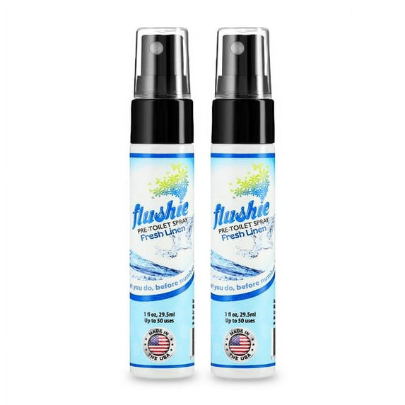 Flushie Pre-Toilet Spray No Smell Pre Poop Toilet Spray For Poop Odor Eliminating Air Freshener, Travel Size, Fresh Linen, 1 oz - 2 Pack