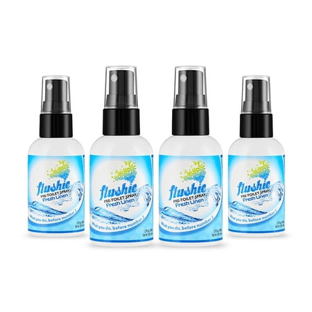 Flushie Pre-Toilet Spray No Smell Pre Poop Toilet Spray For Poop Odor Eliminating Air Freshener, Travel Size, Fresh Linen, 2 oz - 4 Pack