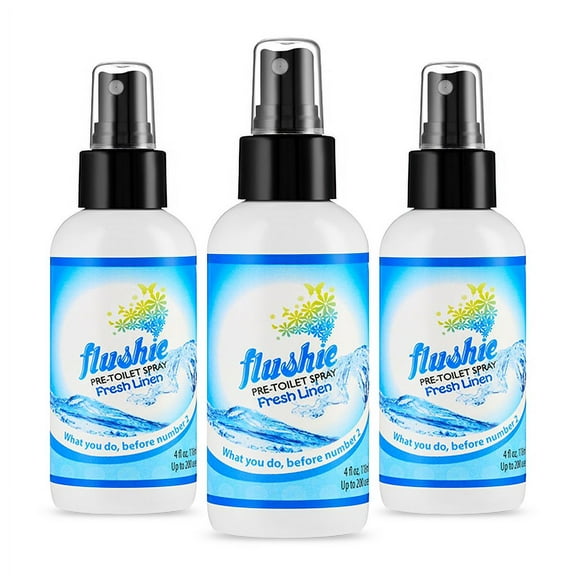 Flushie Pre-Toilet Spray No Smell Pre Poop Toilet Spray For Poop Odor Eliminating Air Freshener, Travel Size, Fresh Linen, 4 oz - 3 Pack