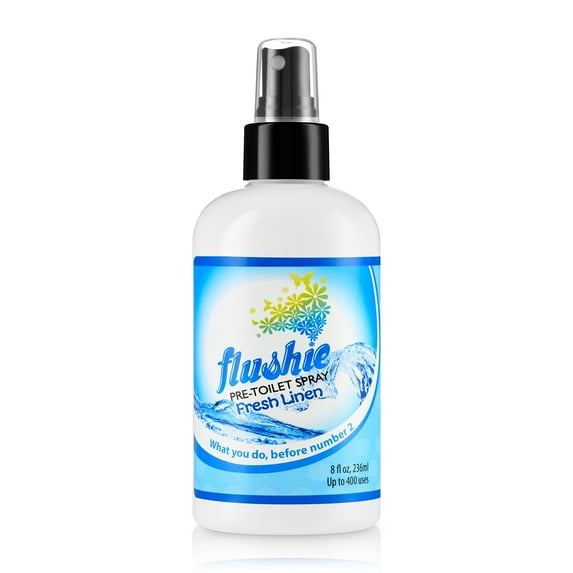 Flushie Pre-Toilet Spray No Smell Pre Poop Toilet Spray For Poop Odor Eliminating Air Freshener, Travel Size, Fresh Linen, 8 oz