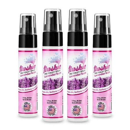 Flushie Pre-Toilet Spray No Smell Pre Poop Toilet Spray For Poop Odor Eliminating Air Freshener, Travel Size, Lavender Rain, 1 oz - 4 Pack