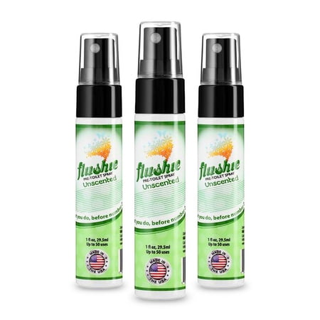 Flushie Pre-Toilet Spray No Smell Pre Poop Toilet Spray For Poop Odor Eliminating Air Freshener, Travel Size, Unscented, 1 oz - 3 Pack