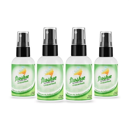 Flushie Pre-Toilet Spray No Smell Pre Poop Toilet Spray For Poop Odor Eliminating Air Freshener, Travel Size, Unscented, 2 oz - 4 Pack