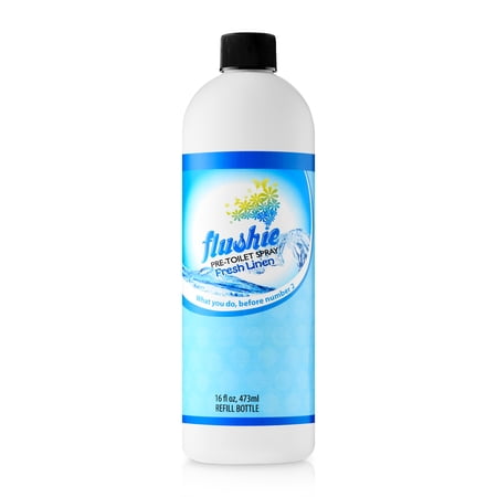 Flushie Pre-Toilet Spray Refill, No Smell Pre Poop Toilet Spray For Poop Odor Eliminating Air Freshener, Travel Size, Fresh Linen, 16 oz