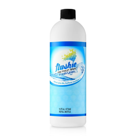 Flushie Pre-Toilet Spray Refill, No Smell Pre Poop Toilet Spray For Poop Odor Eliminating Air Freshener, Travel Size, Fresh Linen, 16 oz