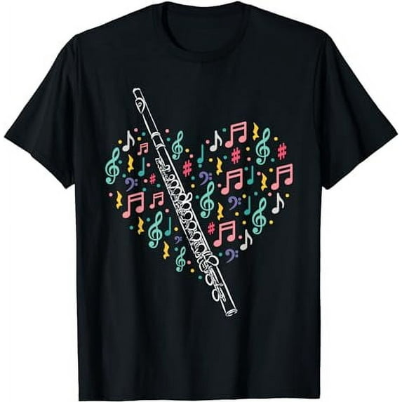 Flute Heart - Flute Player Flutist Marching Band Music T-Shirt