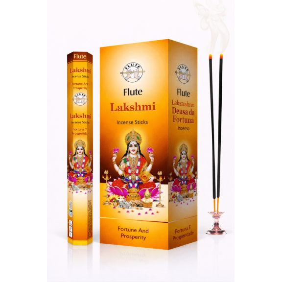 Flute Lashimi (Lakshmi) Incense Sticks – Fortune & Prosperity Aromatic Incense – Handcrafted Indian Incense for Meditation, Prayer & Home Fragrance – 6 Pack