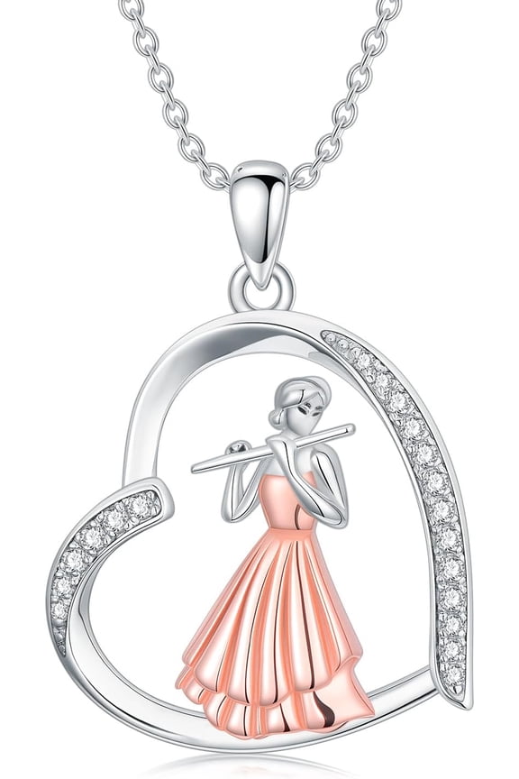 Flute Necklace 925 Sterling Silver Flute Pendant Necklace for Women Music Jewelry Music Gifts