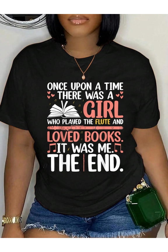 Flute Player Marching Band Flutist Girl Book Lover Musician T-Shirt Graphic Tee summer Tops For Women Round Neck Fashion Cotton shirts