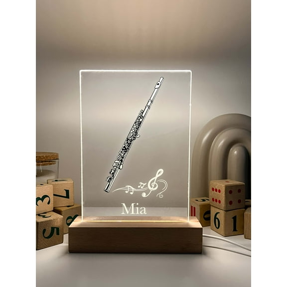 Flute Player Wind Instrument Night Light Up Table Lamp LED Personalized Custom, Gift For Musicians, Flautist, Flutist Music Band Lovers Gift
