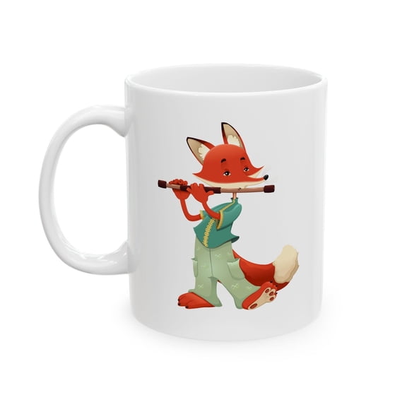 Flute Playing Fox Design - Music Lover - 11 oz Ceramic Coffee Mug