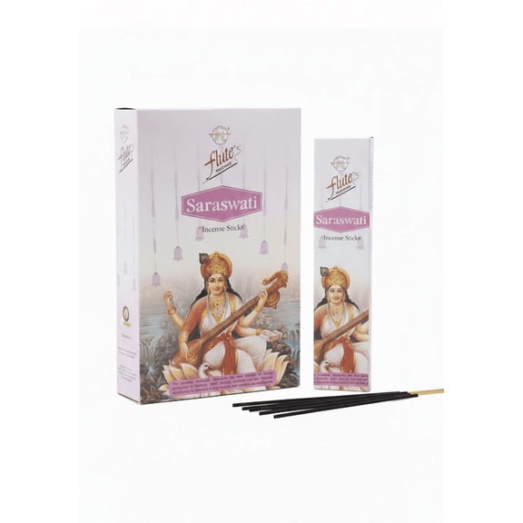 Flute Saraswati Incense Sticks  12-Pack Box (180 Sticks)  Long Lasting Aromatic Incense for Meditation, Prayer, Relaxation & Spiritual Wellness  Ideal for Home & Temple Use