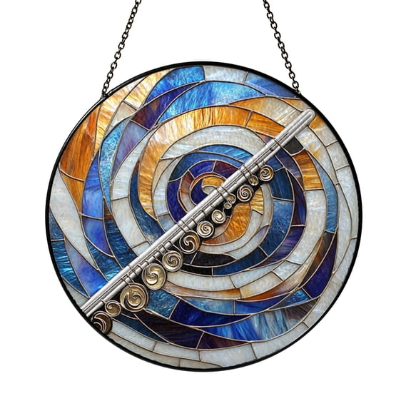 Flute Stained Glass Suncatcher – Musical Instrument Window Hanging, Music Lover Gift, Handmade Glass Ornament for Flutists and Musicians