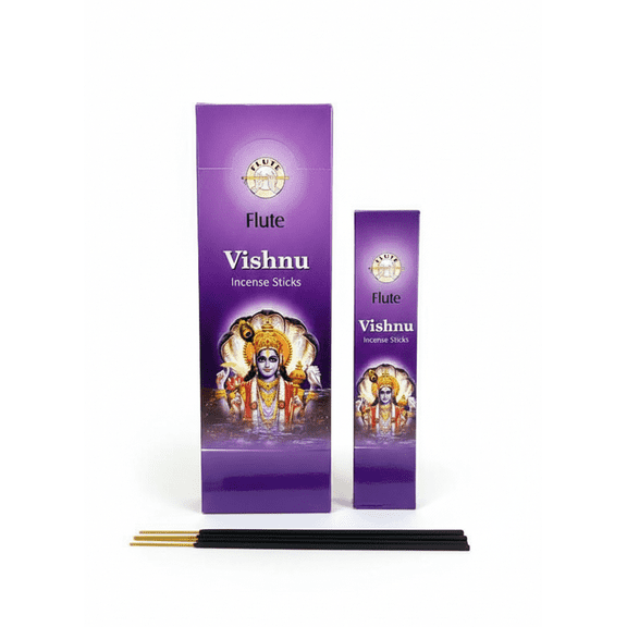 Flute Vishnu Incense Sticks 6 Packs (120 Sticks Total) Long Lasting Indian Agarbatti for Meditation, Prayer, Puja, Yoga, Spiritual Wellness & Home Fragrance