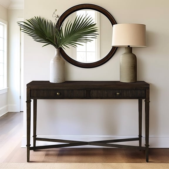 Fluted 2 Console Table In Brown - Suits Entryway Decor Classic Dark With Option