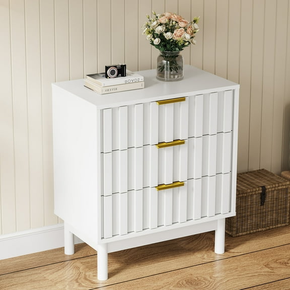 May in Color Fluted 3 Drawer Dresser, Wood Closet Organizer for Bedroom, Living Room, Entryway, White
