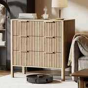 Fluted 3 Drawer Dresser for Bedroom 31.5" Wide Wooden Dresser TV Stand Modern Storage Organizer for Living Room, Hallway, Walnut