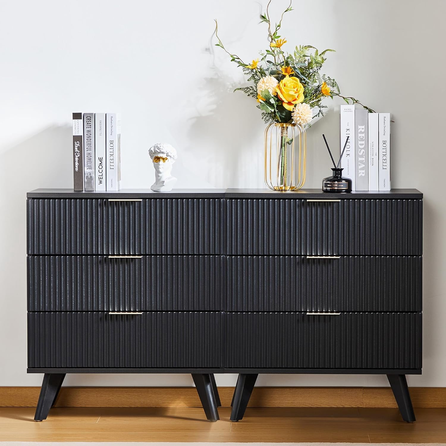 Fluted 3 Drawer Dressers, Modern Closet Dressers Chest of Drawers, Wood ...